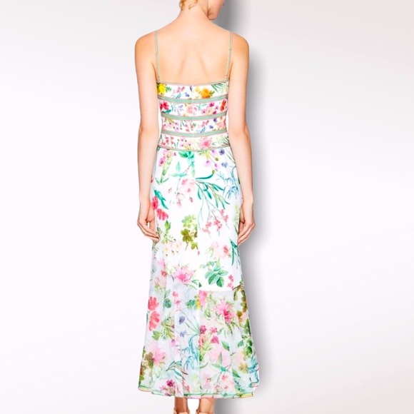 Tadashi Shoji x BHLDN Eva 2 | XS Ivory Pink Floral Chiffon High-Low Midi Formal - Picture 3 of 10